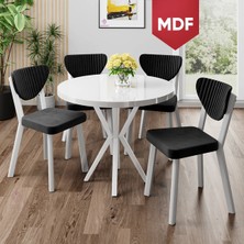 Canisa Agnes Serisi 90 x 90 MDF Yuvarlak Beyaz Masa Takımı ve 4 Siyah Sandalye