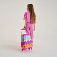 Coral High Üç Bölmeli Rengarenk Dondurma Desenli Çekçekli Okul Sırt Çantası 23931 Pembe Renkli
