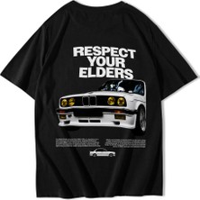 Brz Collection Unisex Oversize Respect Your Elders Bmw T-Shirt Siyah
