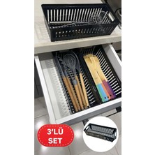 Bayev Siyah Clio 3'lü Set Modüler Kaşıklık ve Kepçelik Çekmece Içi Düzenleyici Mutfak Organizer