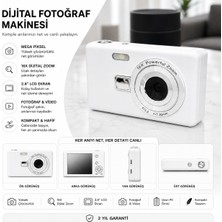 FaroxTech Beyaz Kompakt Dijital Kamera 16X Zoom LCD Ekranlı Taşınabilir Fotoğraf Makinesi