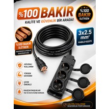 İNWATT 50 Metre %100 Tam Bakır Kauçuk 3'lü Uzatma Ara Kablosu Seyyar 3x2.5mm² Siyah (Karavan,araç Şarjı,endüstriyel Makineler)