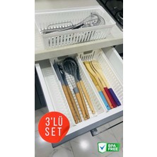 Bayev Beyaz Clio 3'lü Set Modüler Kaşıklık ve Kepçelik Çekmece Içi Düzenleyici Mutfak Organizer