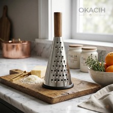 Okacih Akasya Saplı Konik Rende – Paslanmaz Çelik Çok Amaçlı Mutfak Rendesi