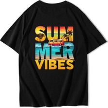 Brz Collection Unisex Oversize Beach Summer Vibes T-Shirt Siyah