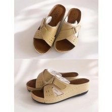 Mergenshoes A011 Bej Günlük Poli Yumuşak Taban Kadın Terlik
