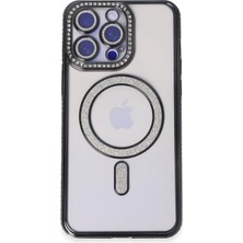 Zenvia Mey Ithalat®  iPhone 14 Pro Kılıf Joke Simli Magneticsafe Kılıf - Siyah
