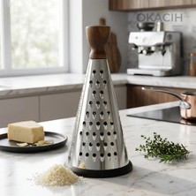 Okacih Akasya Saplı Premium Konik Rende – Paslanmaz Çelik Şef Tipi Çok Amaçlı Rende