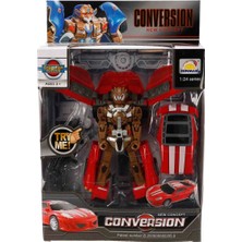 Sunman 1:24 Sesli ve Işıklı Dönüşebilen Robot 22 cm Kırmızı Araba