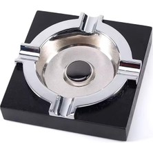 Premium Quality Pq Siyah Gümüş Dörtlü Metal Puro Küllüğü - TR7079