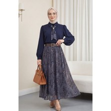 Moda Morfo Boydan Düğmeli Kolları Büzgü Detay Eteği Etnik Desenli Takım -K.Laci