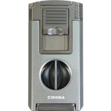 Cohiba Çift Torch Pürmüz Dahili Kesici Delicili Gümüş Metal Puro Çakmağı - TR9585
