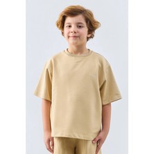 Marvy Kids Bej Oversize Nakışlı Tshirt