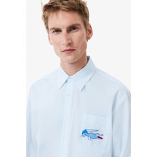 Lacoste Men's Relaxed Fit Blue Shirt Bol Kesim Erkek Gömlek Mavi