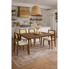 Lif Mobilya 4 Kişilik Ceviz Renk Hasır Sandalye Yemek Takımı Mdf Masa 70 x 140 cm Koyu Ceviz Renk