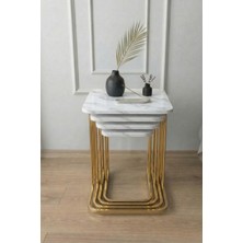 Sofex 4'lü Tekerlekli Modern Zigon Sehpa  ( Gold Carrara )