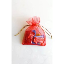 10 Adet Şeffaf Kırmızı Bez Kına Düğün Mevlüt Sünnet Hediye Kesesi Kese 14 cm x 12 cm Çanta