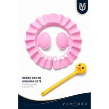Ventoze Göz Yakmayan Banyo Şapkası + Ördek Tasarımlı Yumuşak Duş Fırçası (Eğlenceli & Güvenli Temizlik) Mavi