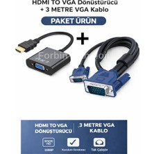 Forbin HDMI To VGA Kablo Çevirici Dönüştürücü Görüntü Aktarıcı + 3 Metre VGA Kablo Çift Filtreli 15 Pın