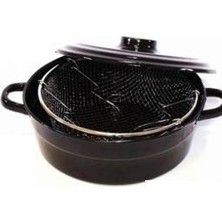 Krd Home 22 cm Emaye Kapaklı Kızartma Tenceresi Siyah Telli Malzeme ile Şık Tasarım