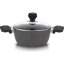 Schafer Cory 24 cm Yanmaz Yapışmaz Granit Kaplamalı Basık Tencere Gri Ergonomik Kulplu