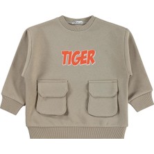 Civil Boys Tiger Baskı-Nakışlı 2-5 Yaş Sweatshirt - Bej 5-6 Yaş