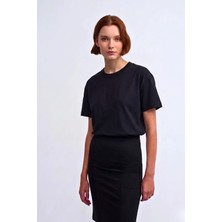 Guaraz Kadın Organik Pamuk Siyah Relaxed Fit Yuvarlak Yakalı Premıum T-shirt
