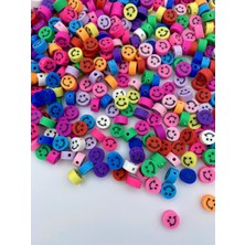 Hedef Bijuteri 10MM Polimer Kil Fimo Renkli Gülen Yüz Emoji Boncuk 50 Adet Delikli Plastik