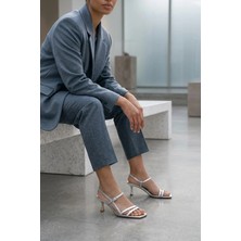 Stilbagshoes Aria Ince Çift Bant Detaylı Bilekten Bağlamalı Kadın Abiye Ayakkabı Gümüş