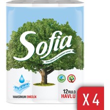 Sofia Mutfak Kağıt Havlusu 12'Li 4'lü Paket 3 Katlı Rulo Maksimum Emicilik Özelliği