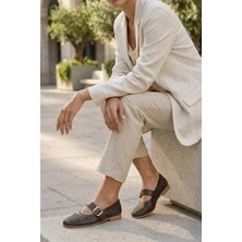 Stilbagshoes LİLLA HAKİKİ DERİ TOKA VE LAZER BASKI DETAYLI DELİKLİ KADIN BABET KAHVE