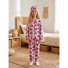 Enie Kız Çocuk Pembe Karakter Desenli 4 Mevsim Pijama Takımı + Göz Bandı