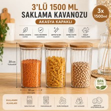 Ciho Socks Ciho 3 Adet 1500 ML Cam Akasya Vakumlu Kapak Erzak Kavanozu Saklama Kabı