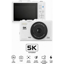 Seyutech 5k Dijital Video Kamera 75 Mp 18X Zoom Flaşlı 3” Flip Ekranlı Retro Vlog Fotoğraf Makinesi