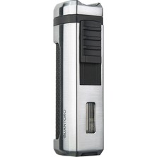 Quantoro 3 Torch Pürmüz Gümüş-Siyah Metal Puro Çakmağı - TRZ1041