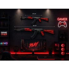 Dekoratif 2d Ak-57 Red Laminate | 25 & 50 cm | Oyuncu Odası & Duvar Aksesuarı