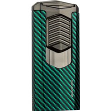 Quantoro 3 Torch Pürmüz Yeşil-Karbon Metal Puro Çakmağı - TRZ1009