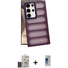 Pileli Store Pilelistore™ Galaxy S24 Ultra Kılıf Yadigar Doku Özel Seri - Siyah Durable Full Glue Curved Hayalet Cam + Bilvis Titan Kamera Lens - Dnmr