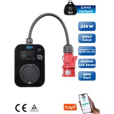 Hims 22KW Kilitli Soketli Siyah Taşınabilir Araç Şarj İstasyonu HCTS-22-S