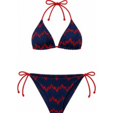 Aquella Kendinden Desenli Triko Üçgen Bikini Takım