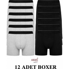 Abani Classic 12 Adet Erkek Boxer Şort Paçalı Ekonomik Paket Pamuk Likralı Konforlu Siyah-Gri