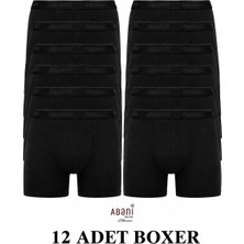 Abani Classic 12 Adet Erkek Boxer Şort Paçalı Ekonomik Paket Pamuk Likralı Konforlu Siyah