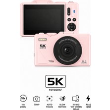 Seyutech 5k Dijital Video Kamera 75 Mp 18X Zoom Flaşlı 3” Flip Ekranlı Retro Vlog Fotoğraf Makinesi