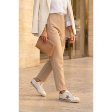 Stilbagshoes Karin Hakiki Deri Sim Taş Detaylı Kadın Spor Ayakkabı Altın