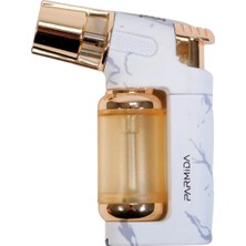 Parmida Tek Torch Pürmüz Beyaz-Gold Mermer Desenli Masa Tipi Metal Puro Çakmağı - TR9249