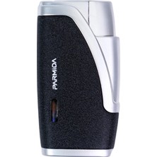Parmida Çift Torch Pürmüz Siyah - Gümüş Metal Puro Çakmağı - TR9204