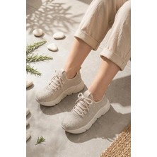 Stilbagshoes Janelle Taş Detaylı Triko Kadın Spor Ayakkabı Vizon