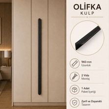 Badem10 Lüx Olifka Çizgili Mat Siyah Çekmece Kulpu 960 mm Dolap Kapak Kulbu Modern Mobilya Aksesuarı