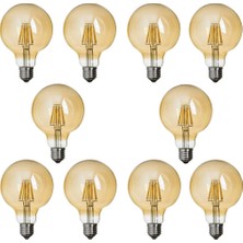 Edison G95 10'lu Rustik 6W LED Ampul Amber Renk E-27 Duy Tipi Gün Işığı ile Dekoratif Aydınlatma