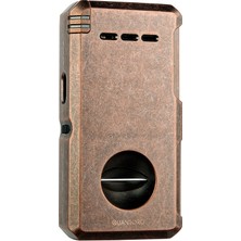Quantoro Çift Torch Pürmüz V-Cut/delicili/iğneli Fırçalı Bakır Metal Puro Çakmağı - TRZ1088